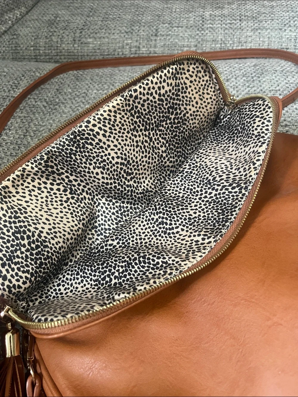 Classic Tan Leather-Style Tassel Crossbody Bag